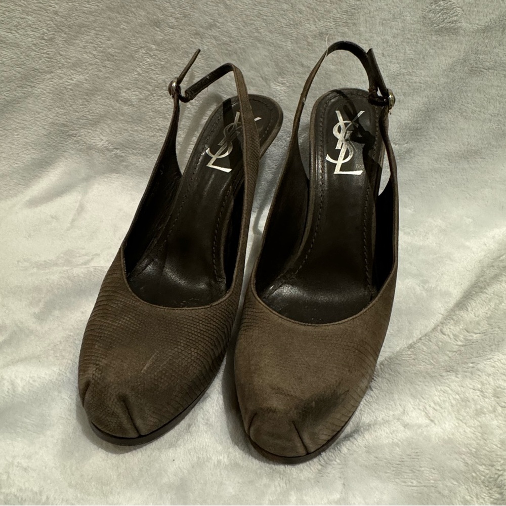 YSL Brown Velvet (snake skin) Heels